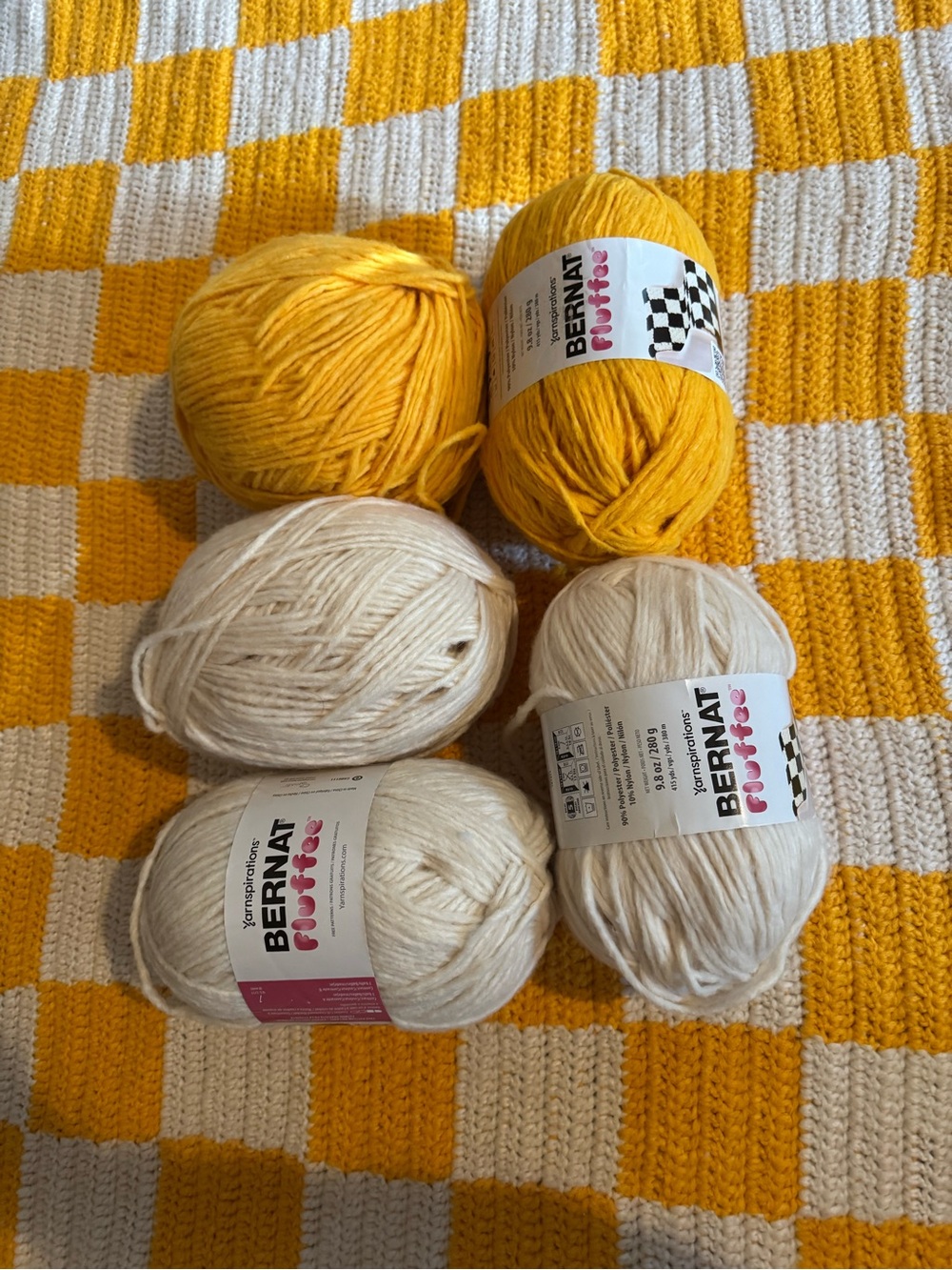 NWT 3 skeins Bernat Fluffee yarn in cream and sunshine